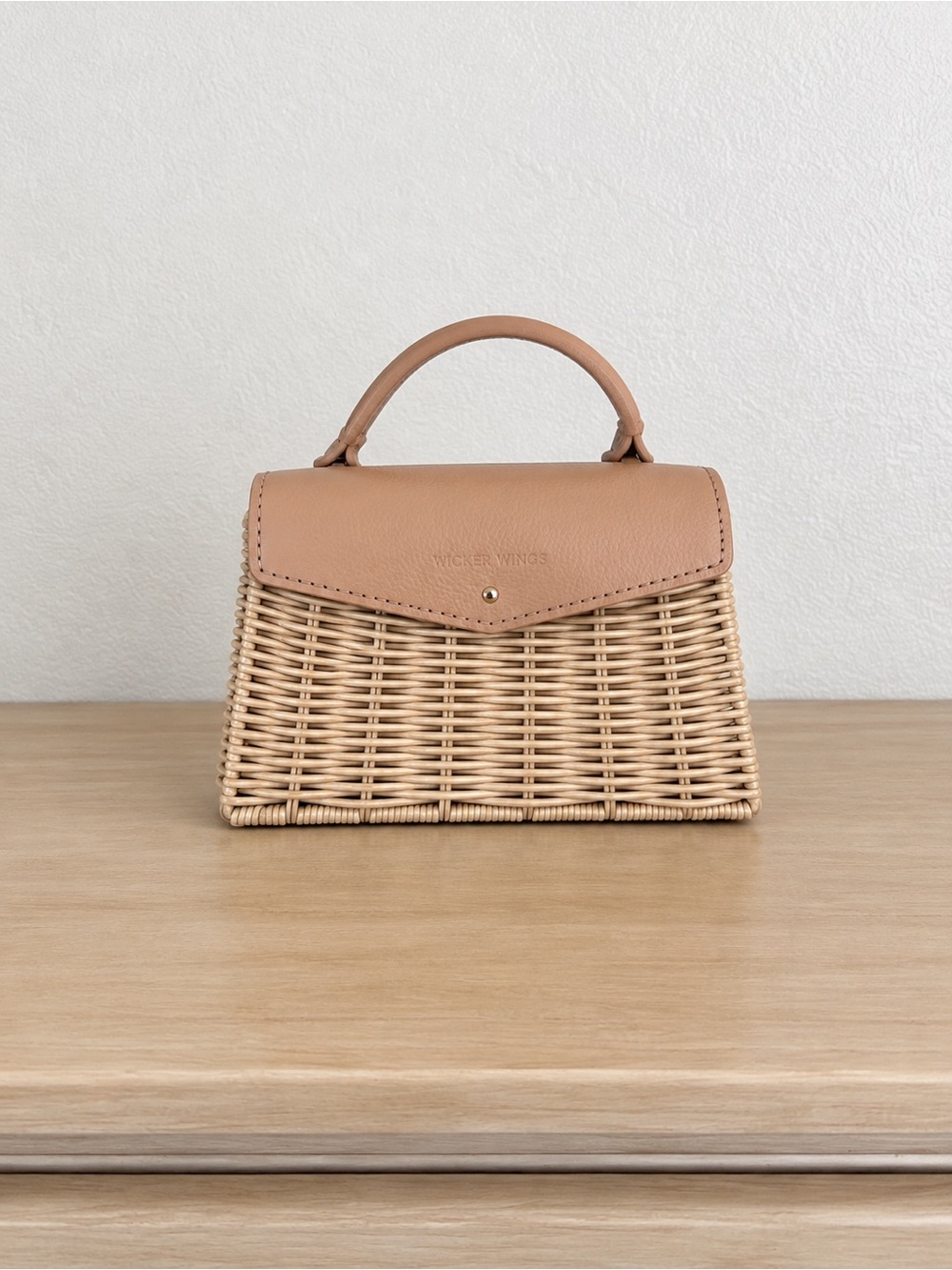 Wicker Wings Wicker Top Handle Crossbody Bag Tan Leather